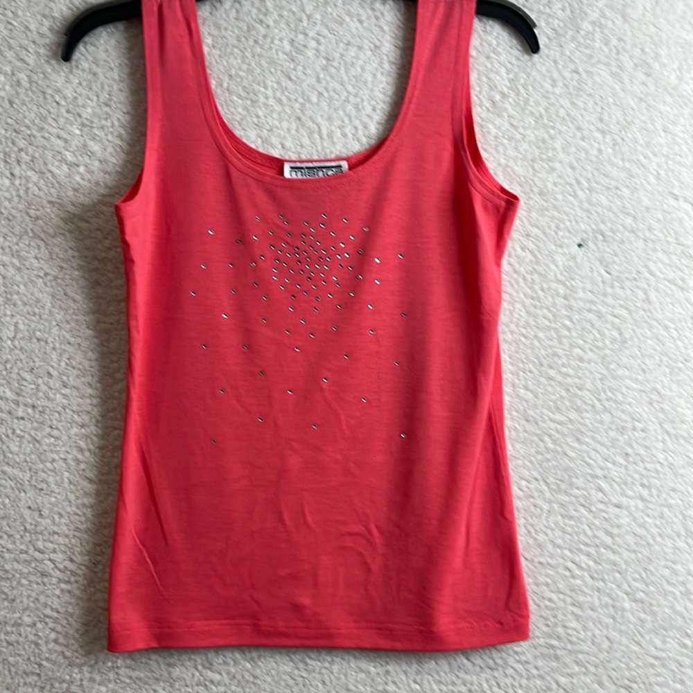 NWOT Mishca Womens Coral Pink Knit Rhinestone Sleeveless Tank Top M MEDIUM
